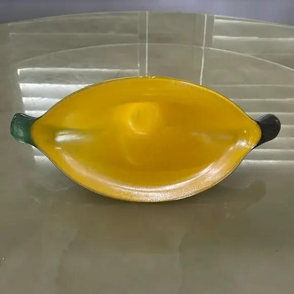 Handmade Blown Glass Vase Candy Bowl Yellow Iridescent